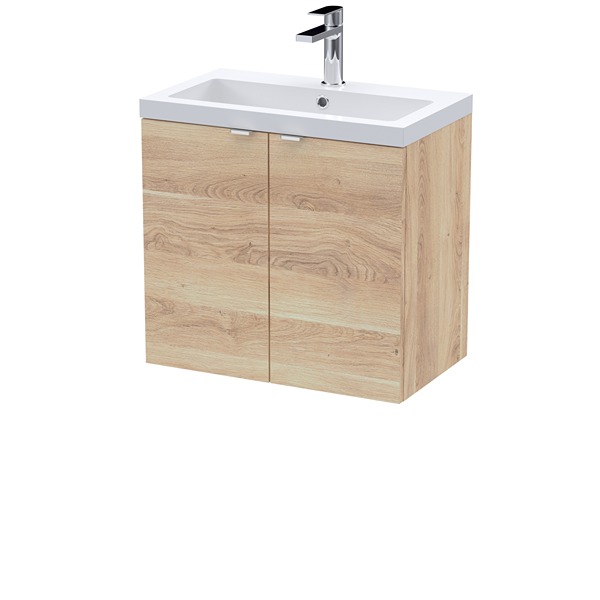 Hudson Reed Fusion 600mm 2-Door Wall Hung Unit & Basin 603 x 580mm Bleached Oak (CBI3036)