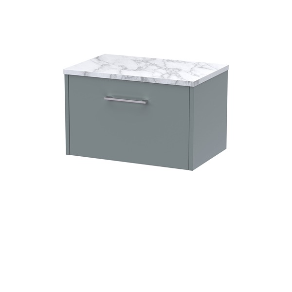 Hudson Reed Juno 600 Wall Hung Single Drawer Vanity & Laminate Worktop 605 x 381mm Coastal Grey