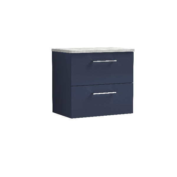 Nuie Arno Wall Hung 2 - Drawer Vanity and Laminate Worktop 600Mm x 600Mm - Midnight Blue Contemporary