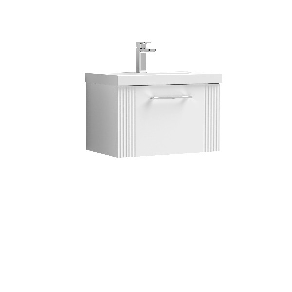 Nuie Deco Wall Hung Single Drawer Vanity and Basin 1 600Mm x 600Mm - Satin White Contemporary