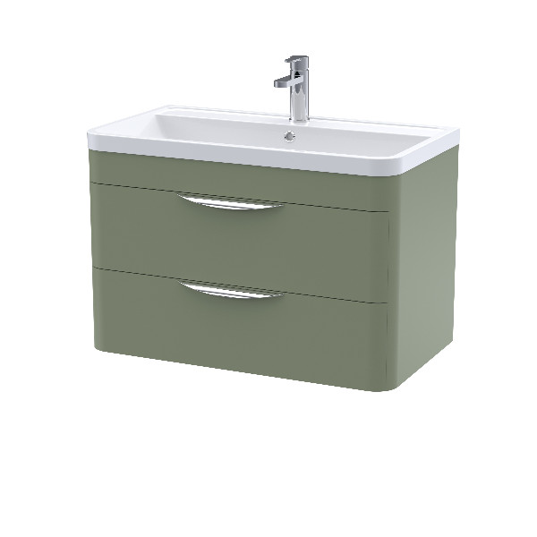 Nuie Parade Wall Hung 2 Drawer Vanity and Polymarble Basin 800Mm x 800Mm - Satin Green Contemporary