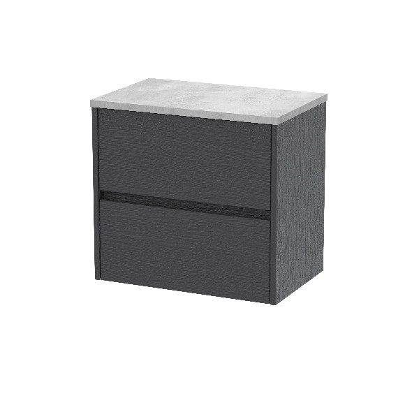 Nuie Havana Wall Hung 2 Drawer Unit and Worktop 600Mm x 600Mm - Graphite Grey Woodgrain Contemporary