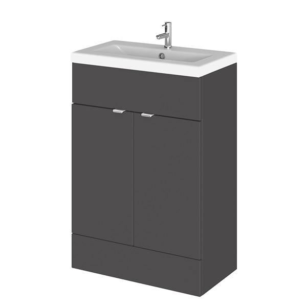 Hudson Reed Fusion 600mm Vanity Unit & Ceramic Basin 605 x 904mm Gloss Grey