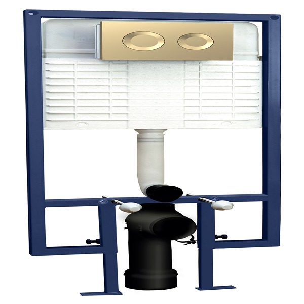 Hudson Reed Dual Flush Concealed Cistern Frame Round Plate 520 x 1136mm Brushed Brass